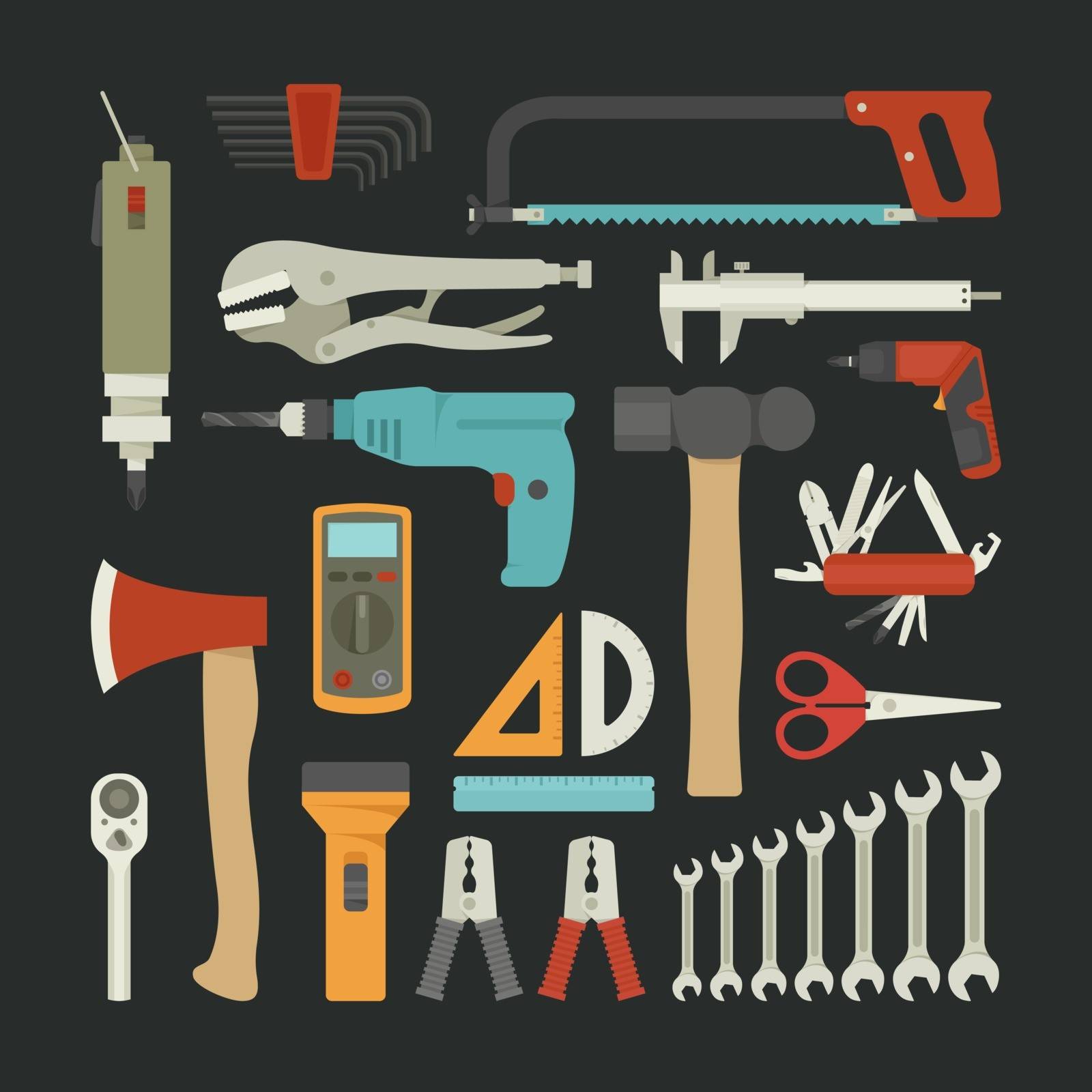 Hand tools icon set , flat design by ratch0013