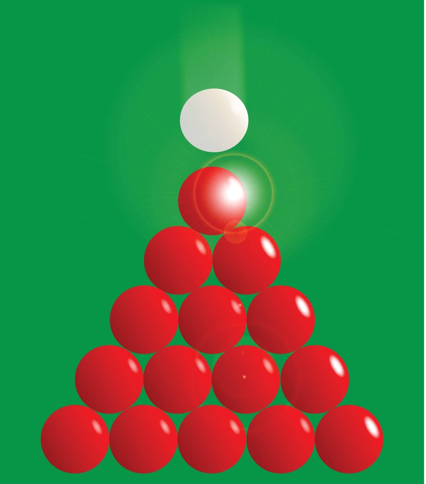A white billiard ball about to break the reds.