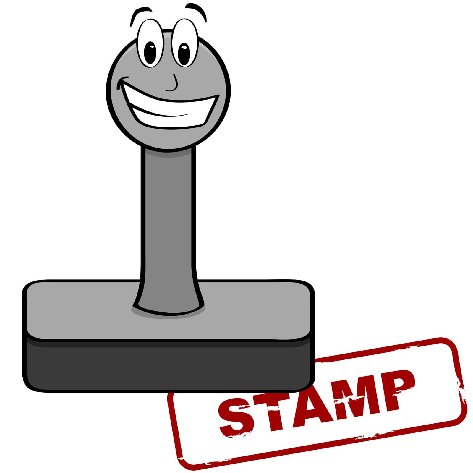 Cartoon illustration showing a stamp with a happy face