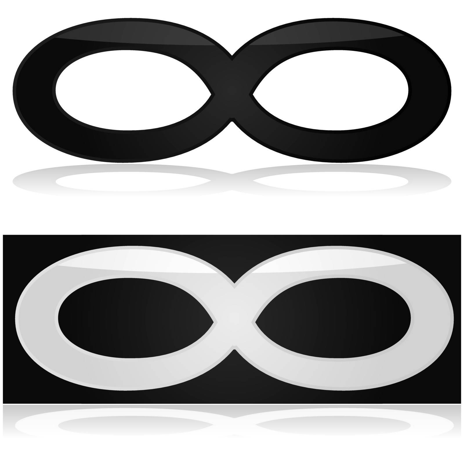Glossy illustration showing the infinity symbol in black and white