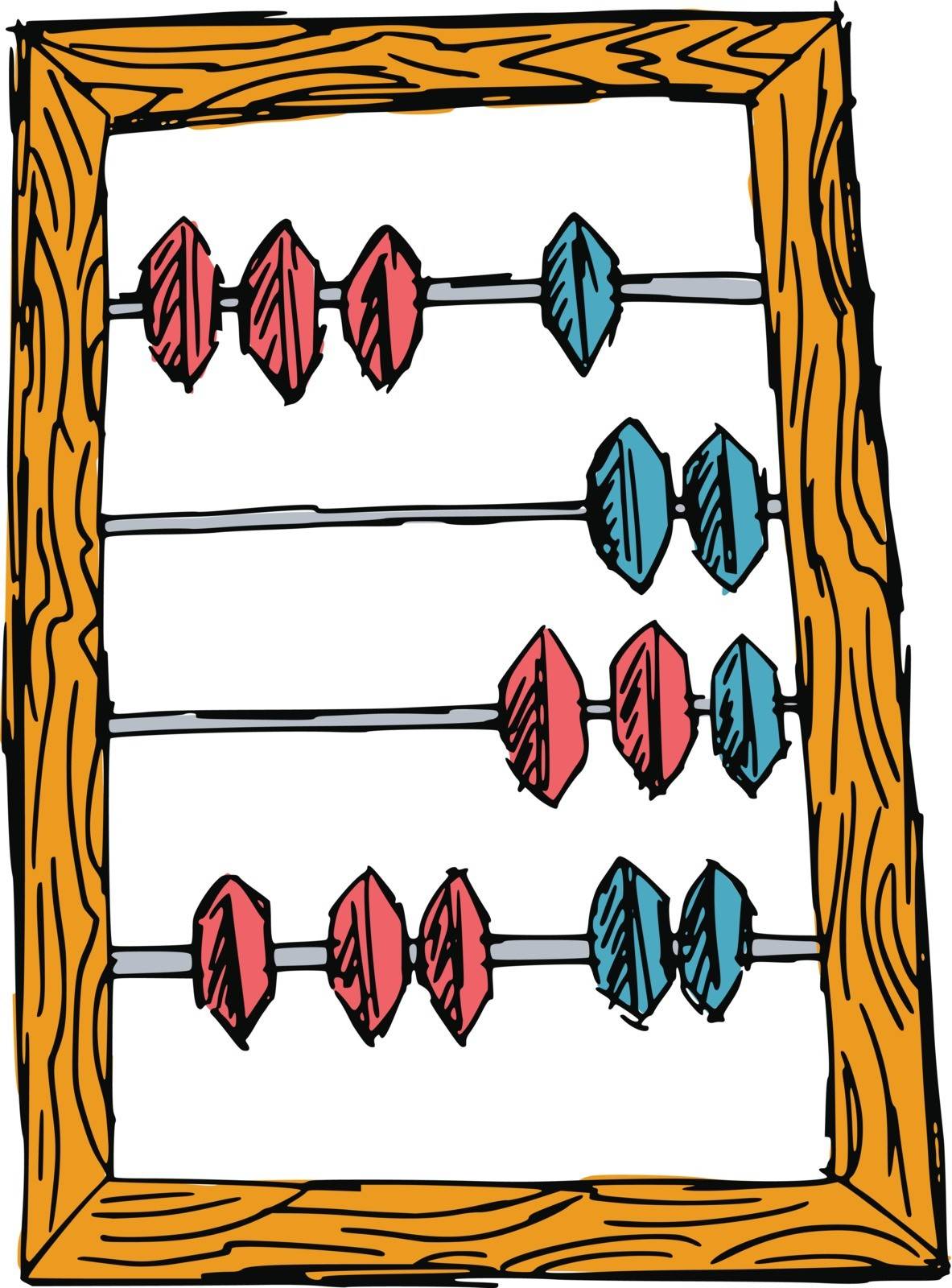 hand drawn, sketch, cartoon illustration of abacus