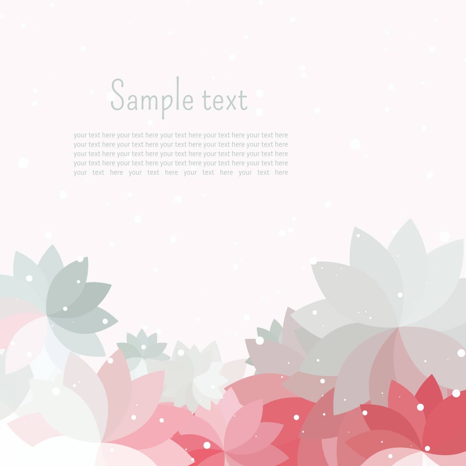 Postcard or a vignette for text with gray, pink, white petals abstract colors