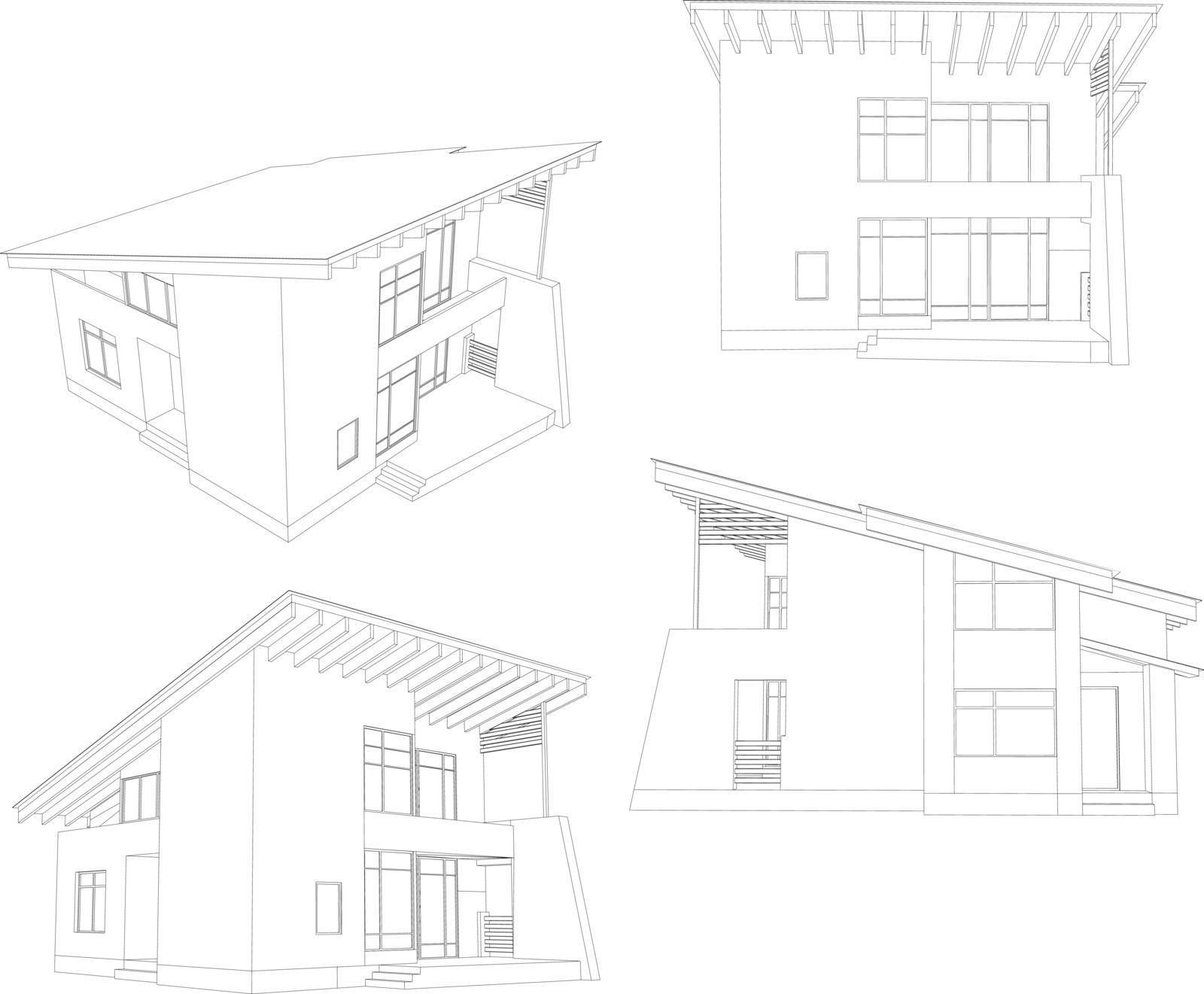 Frame house. Four angle. Vector format. Created from 3D model