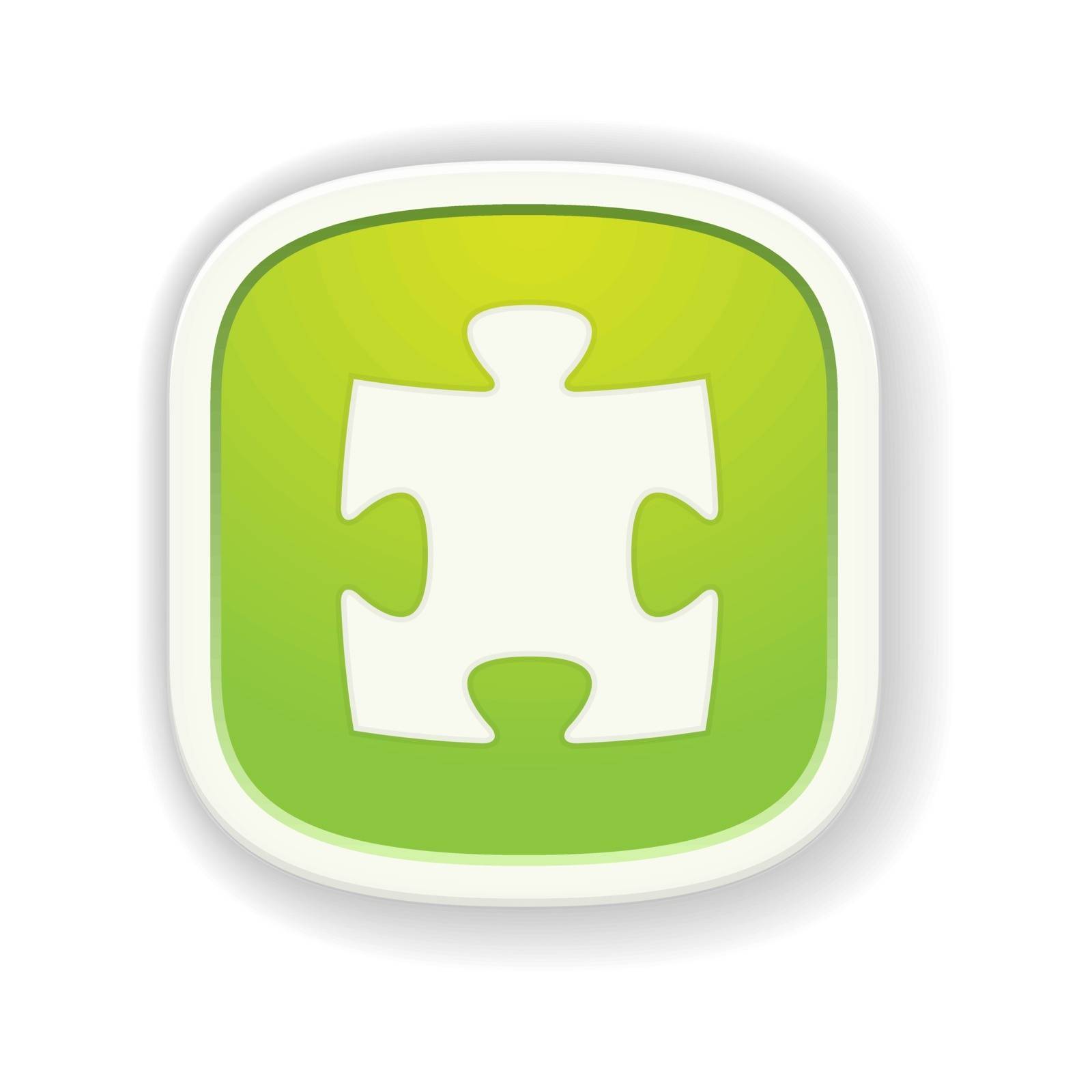 the illustration of green glossy badge with jigsaw icon
