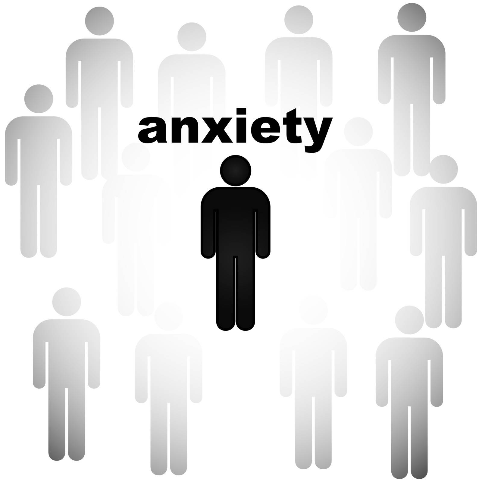 Concept illustration showing a person being surrounded by other people and being anxious about it