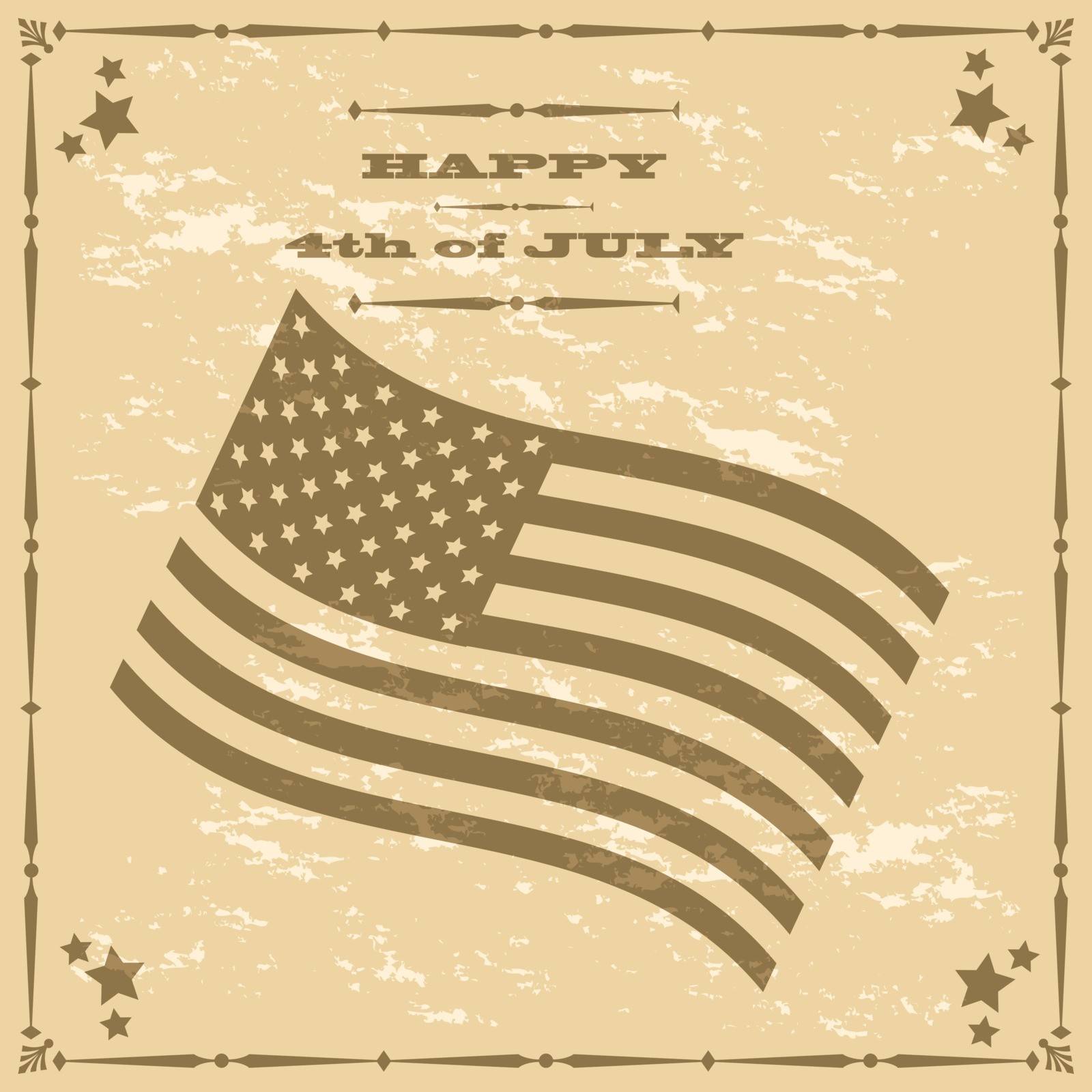 Concept illustration showing a retro style poster for the 4th of July, with an American flag