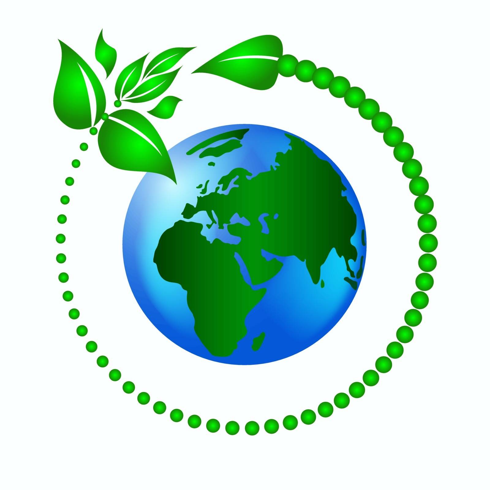 green leaves with an arrow around the planet earth to protect the ecology