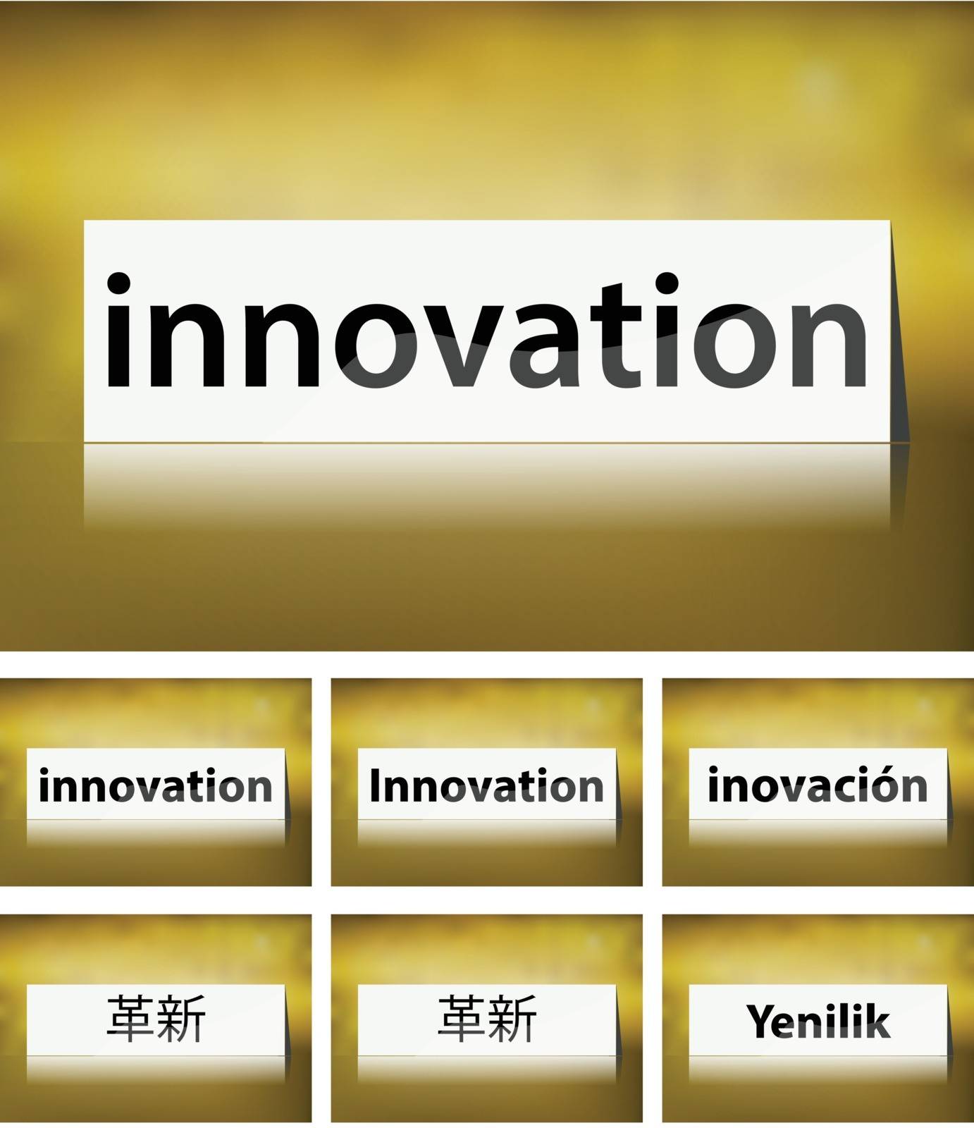 Illustration of Innovation Concept on white background in seven languages