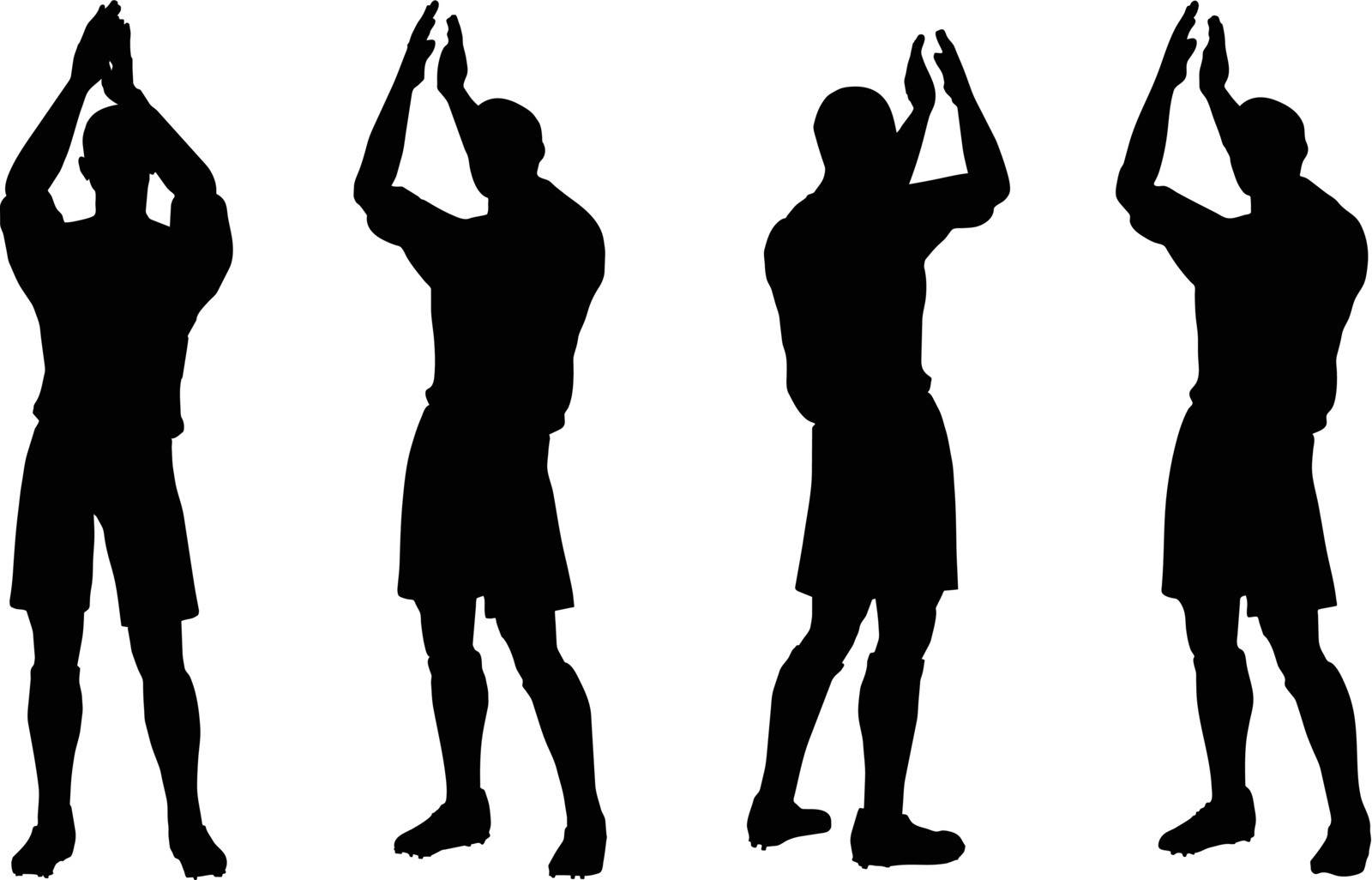 isolated poses of soccer players silhouettes in rejoices position
