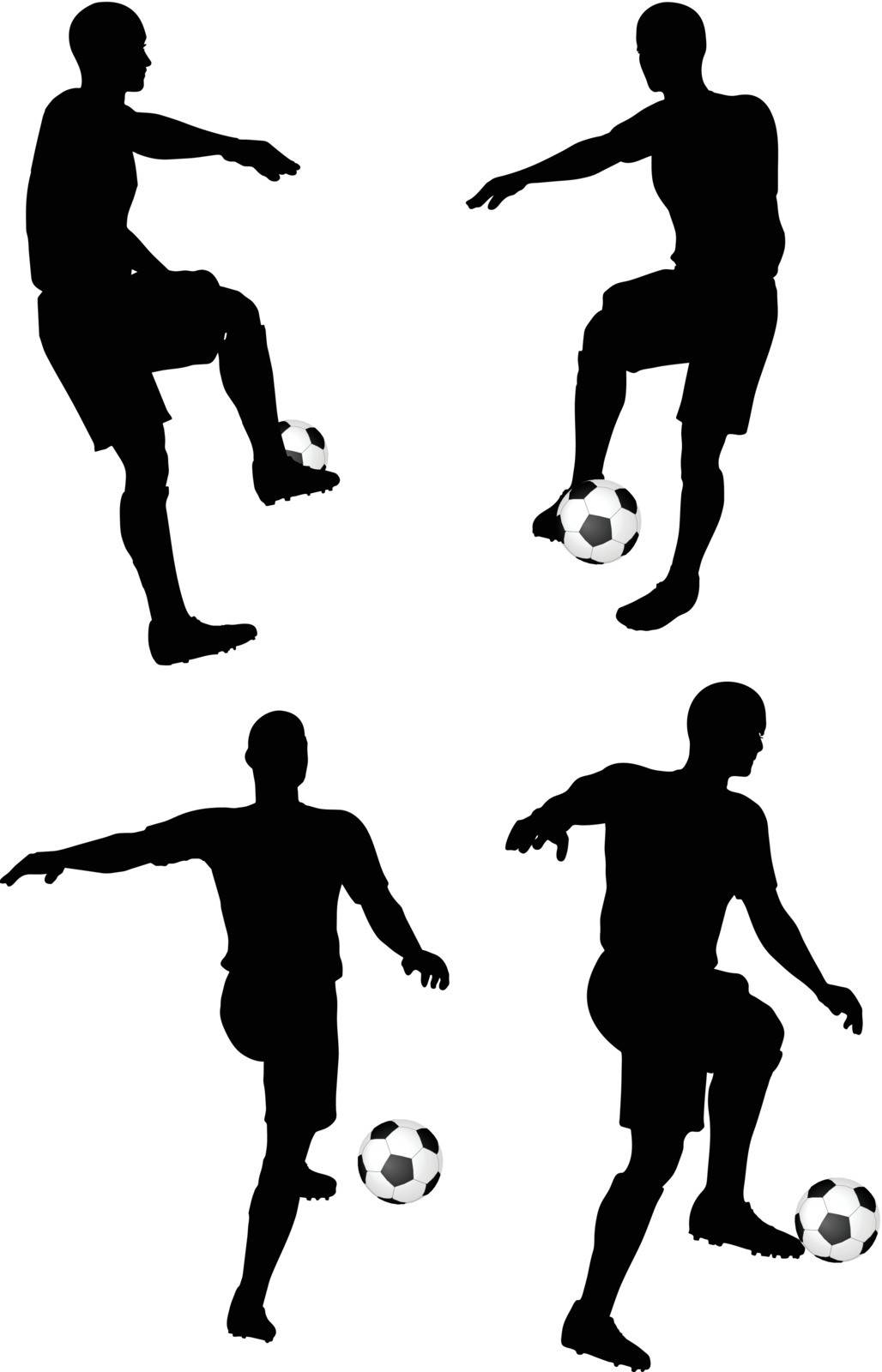 isolated poses of soccer players silhouettes in dribble position