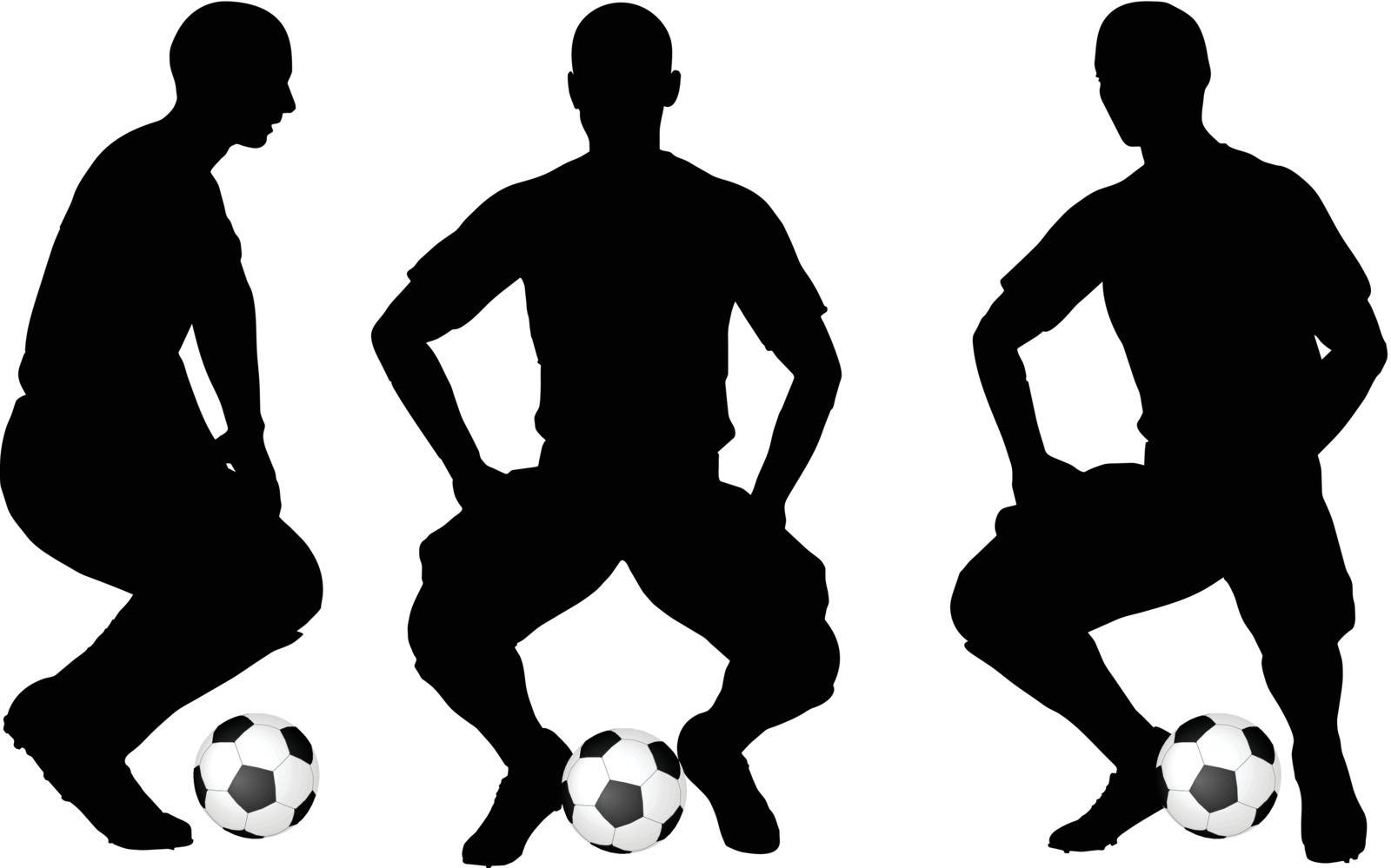 isolated poses of soccer players silhouettes in sitting position