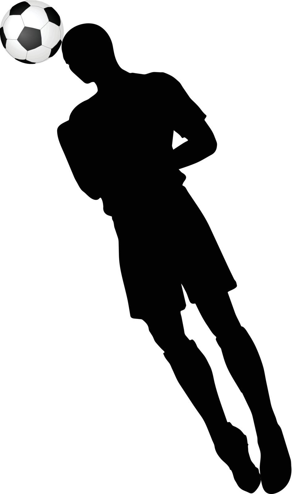 isolated poses of soccer players silhouettes in head strike position