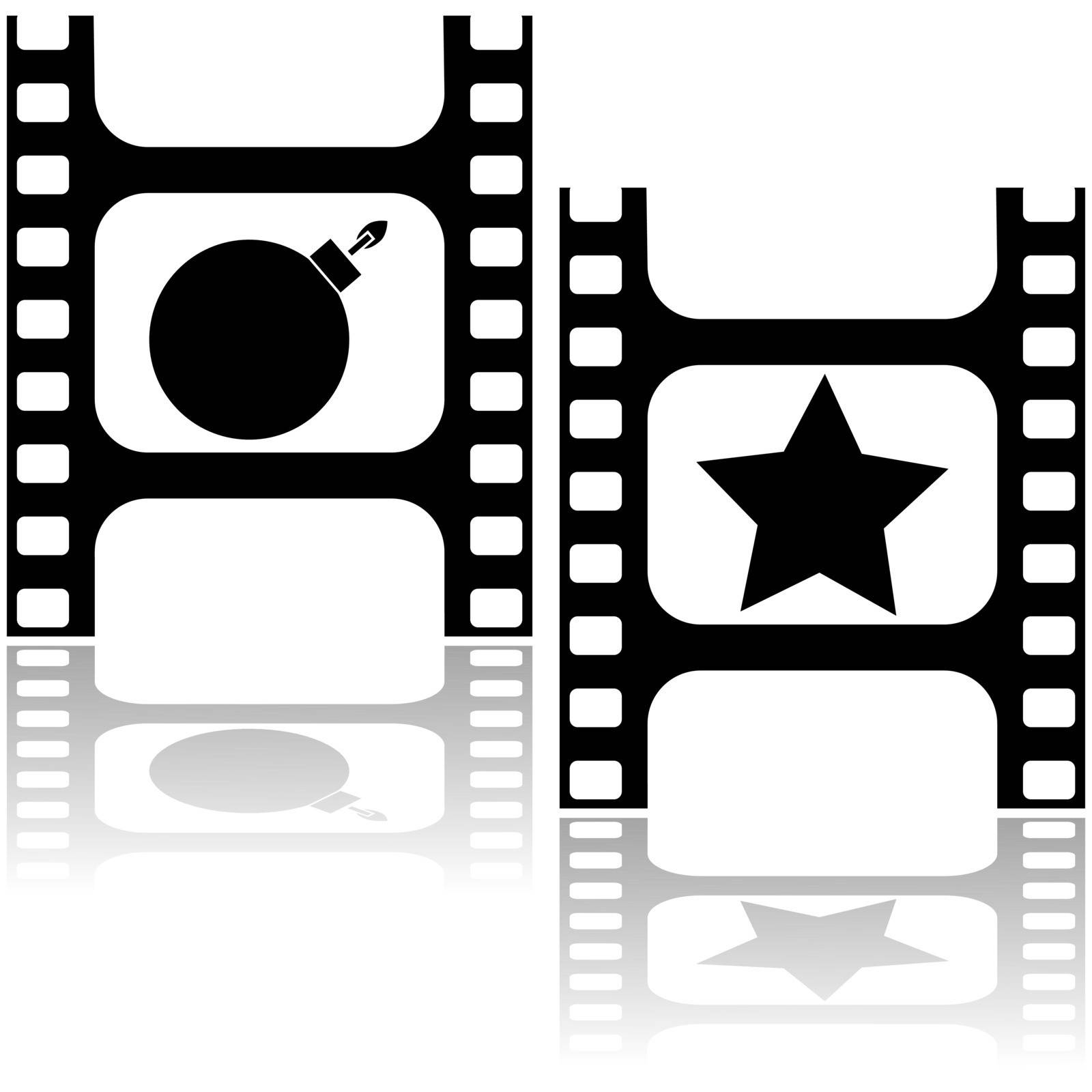 Concept illustration showing a film strip with a bomb and a star, for good and bad movies