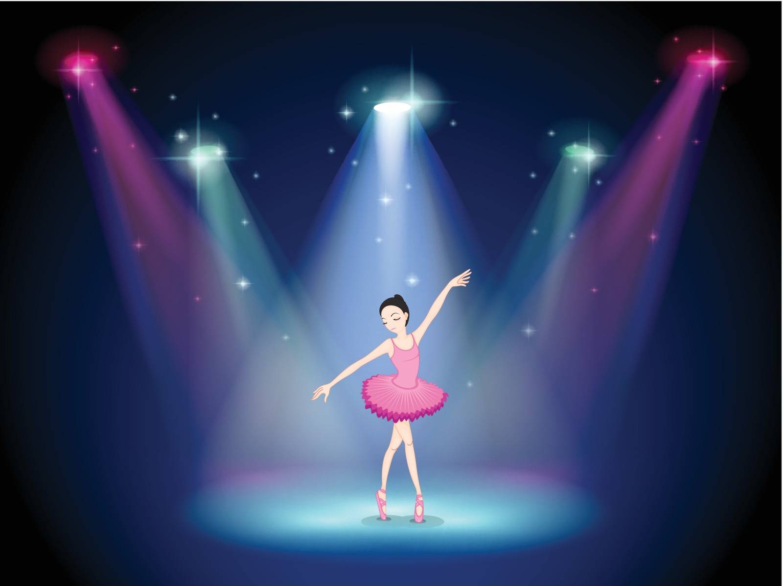 Illustration of a graceful ballerina at the center of the stage