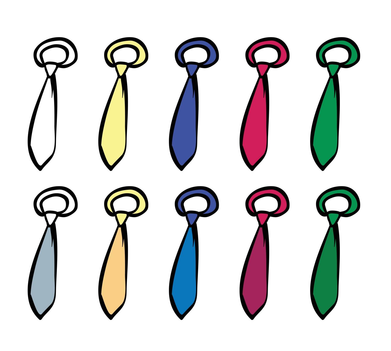 Illustration of ties in different colors on a white background