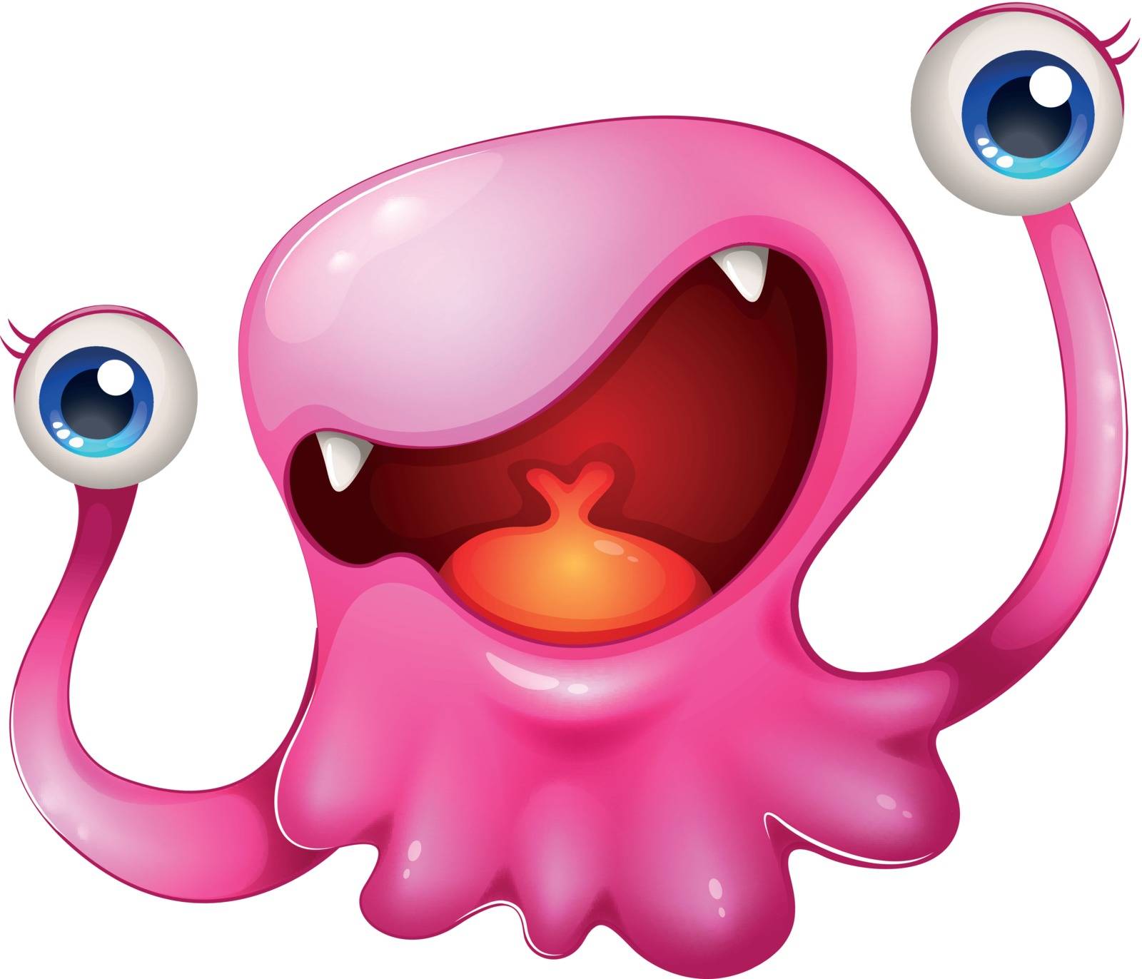 Illustration of a very excited pink monster on a white background