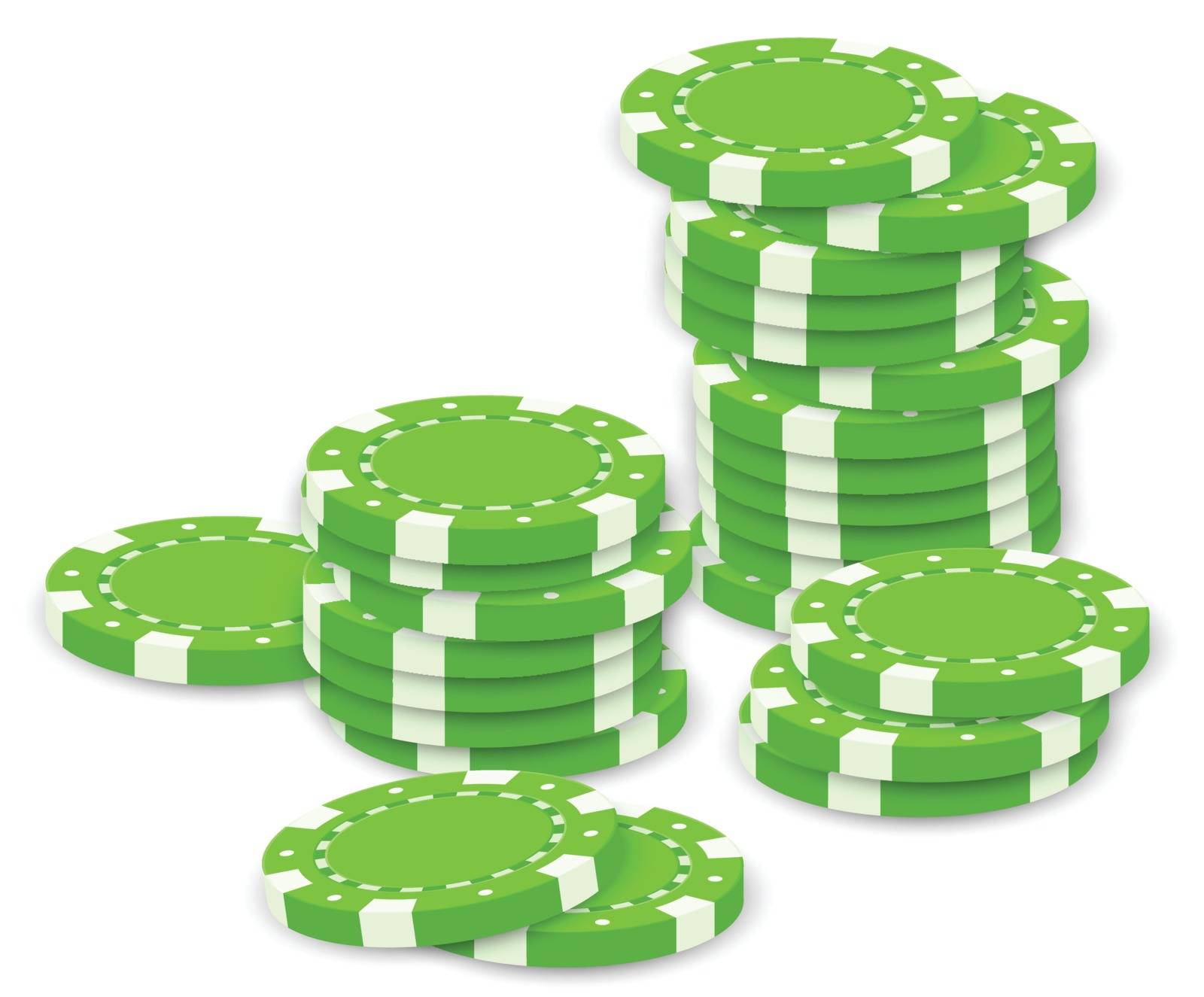 Illustration of the green poker chips on a white background