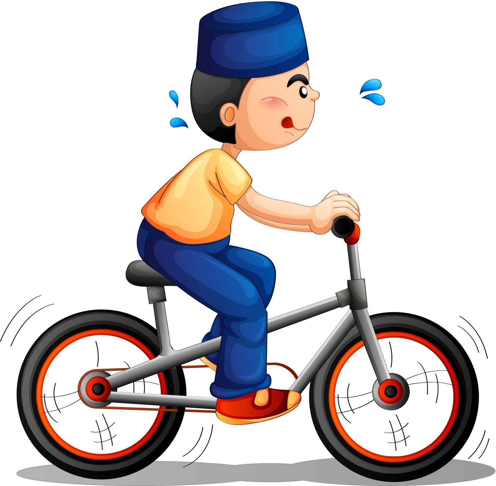 Illustration of a boy biking on a white background