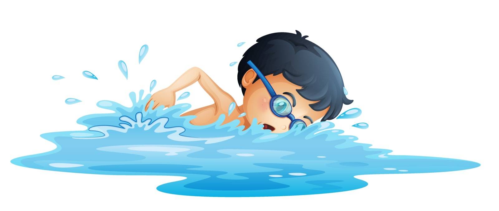 Illustration of a kid swimming on a white background