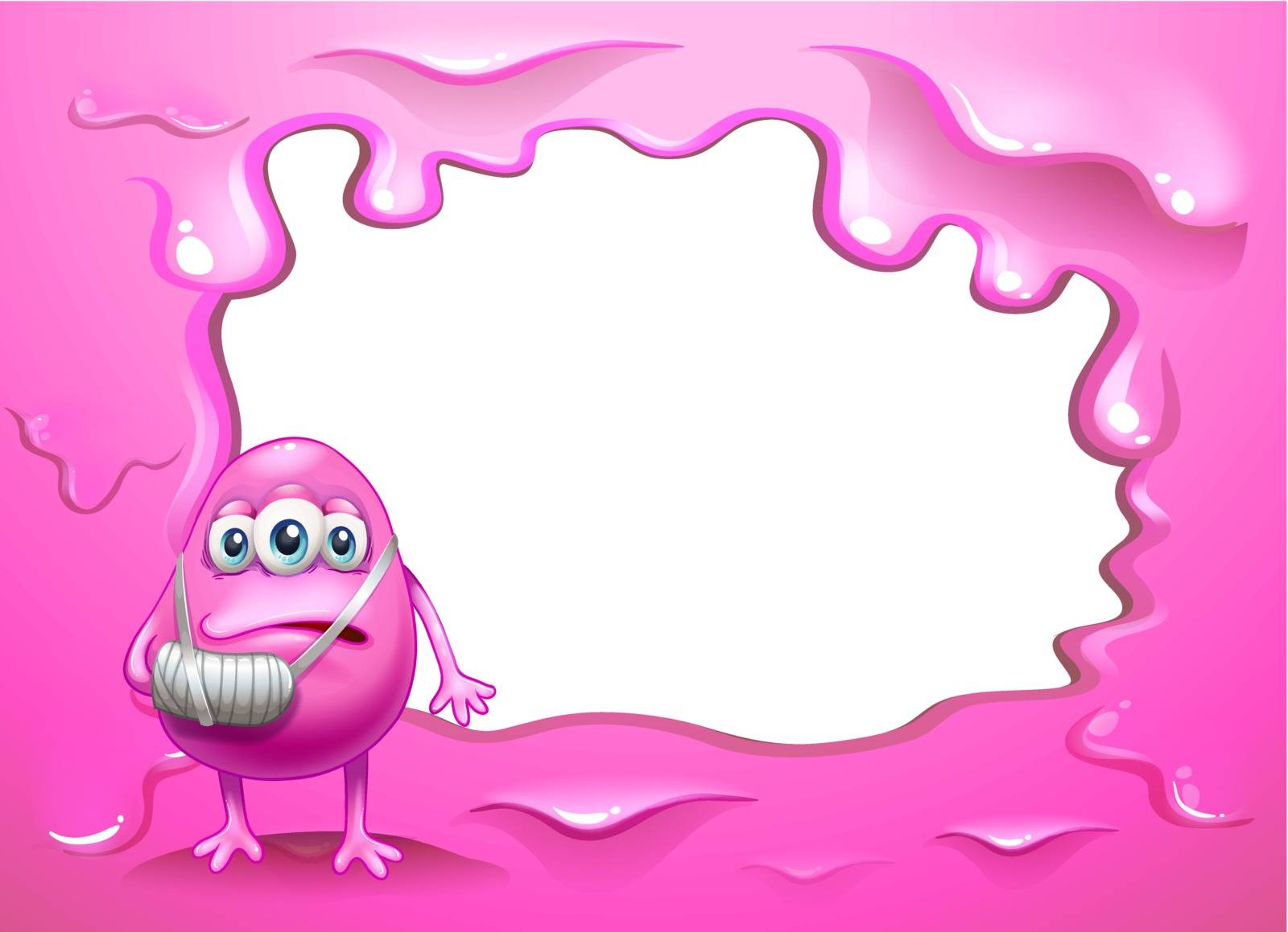 Illustration of a pink border design with an injured pink monster
