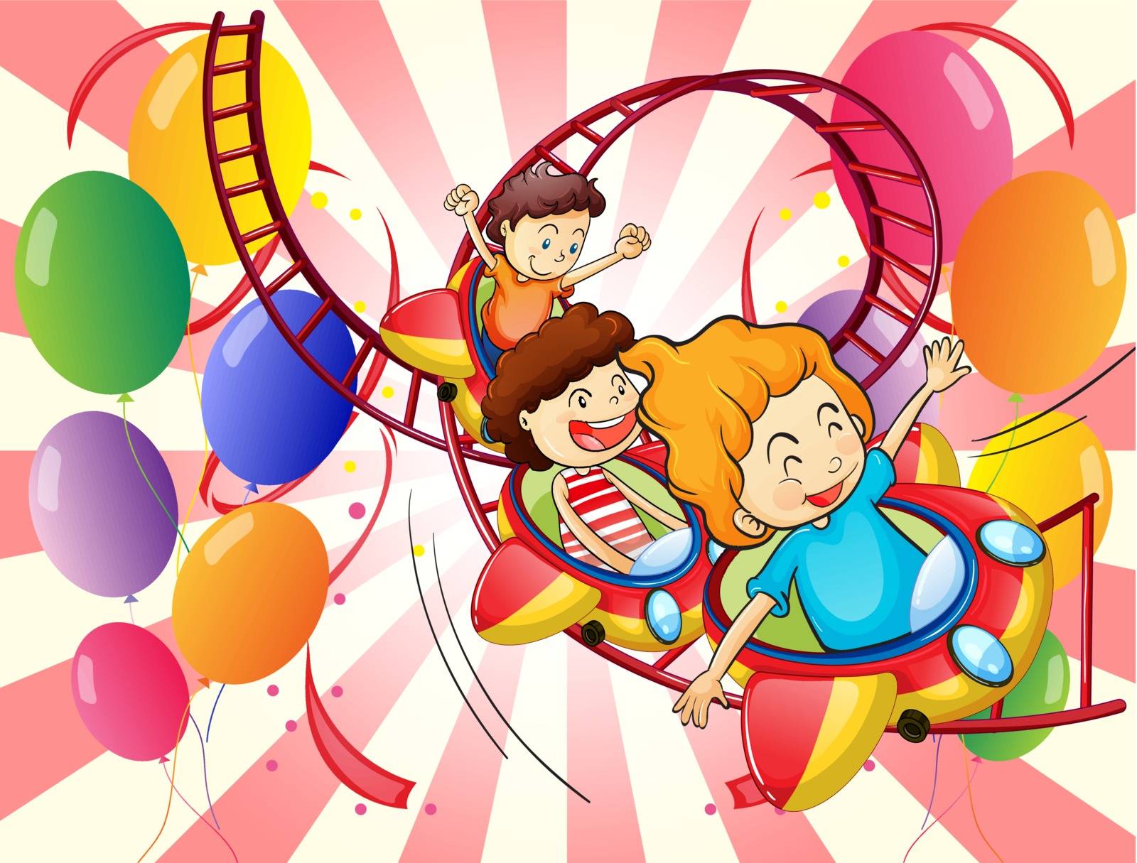 Illustration of the kids enjoying the roller coaster ride