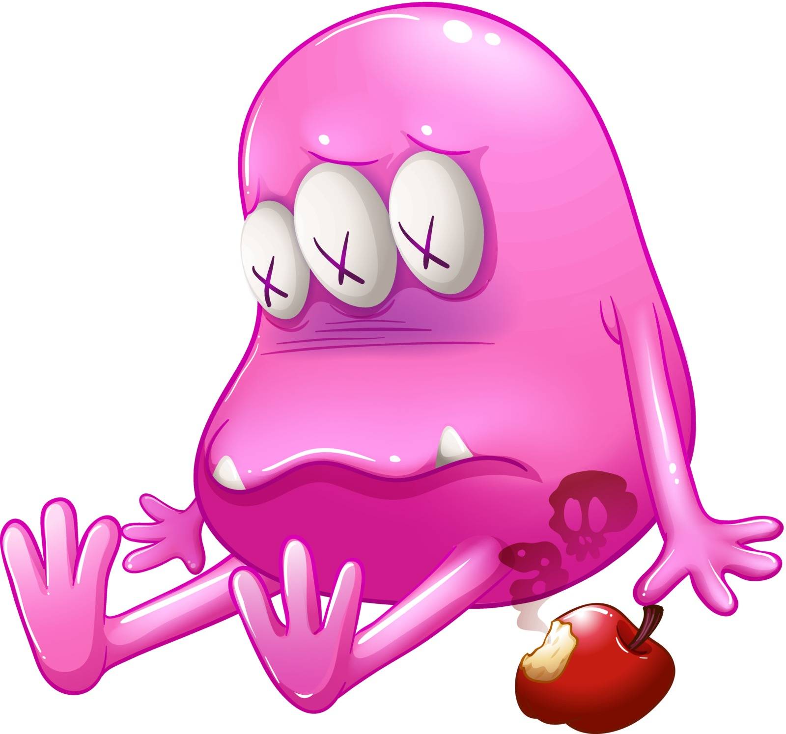 Illustration of a dying pink monster on a white background
