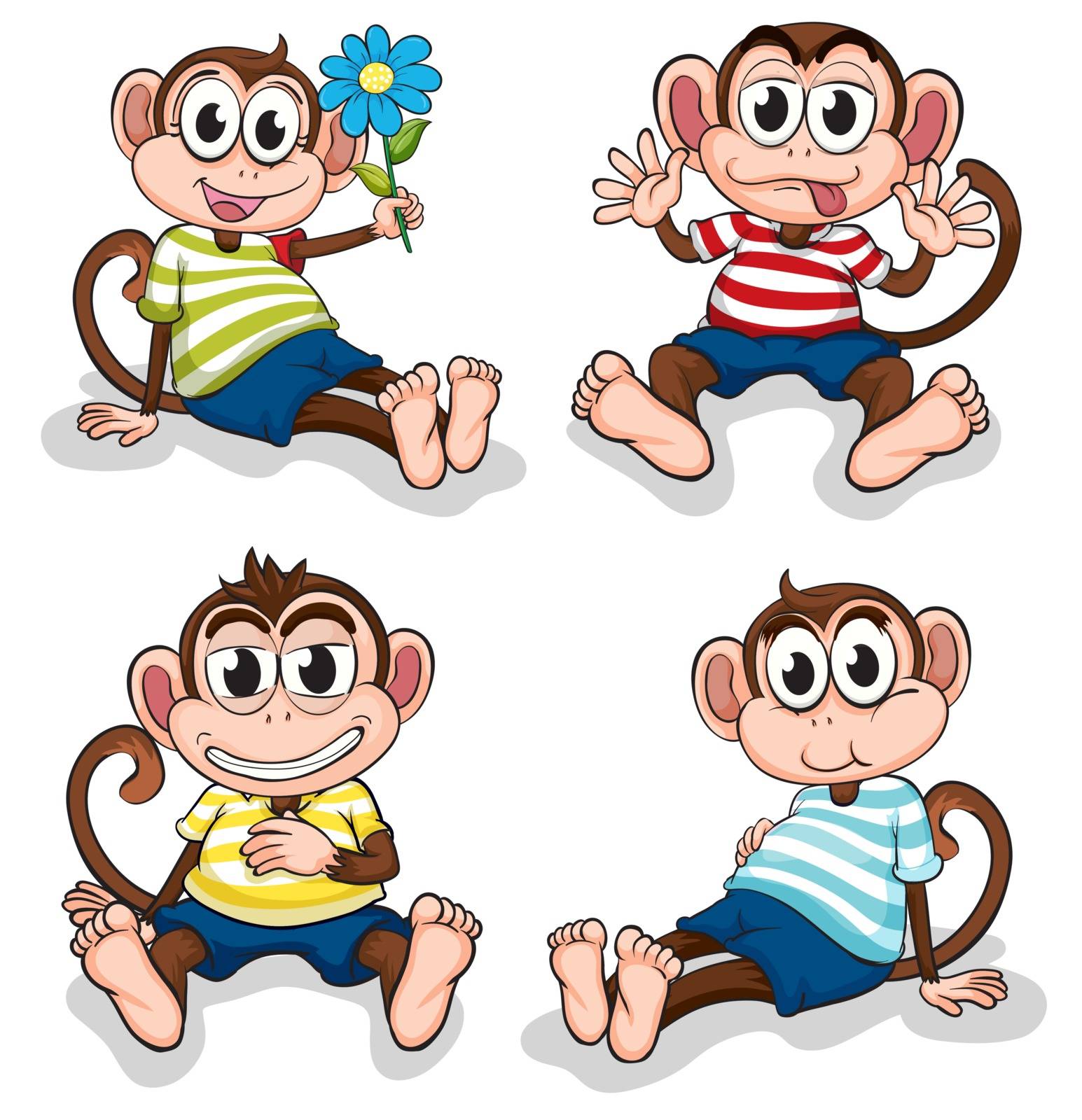 Illustration of monkeys with different facial expressions on a white background