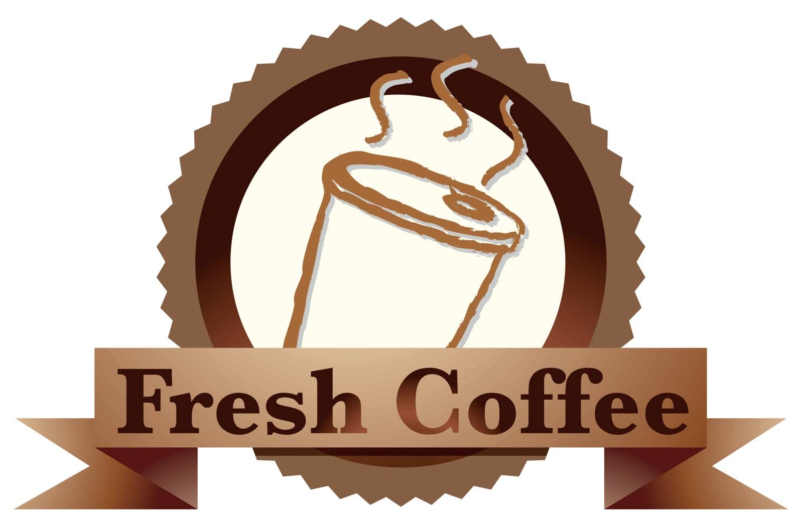 Illustration of a fresh coffee label with a disposable coffee glass on a white background