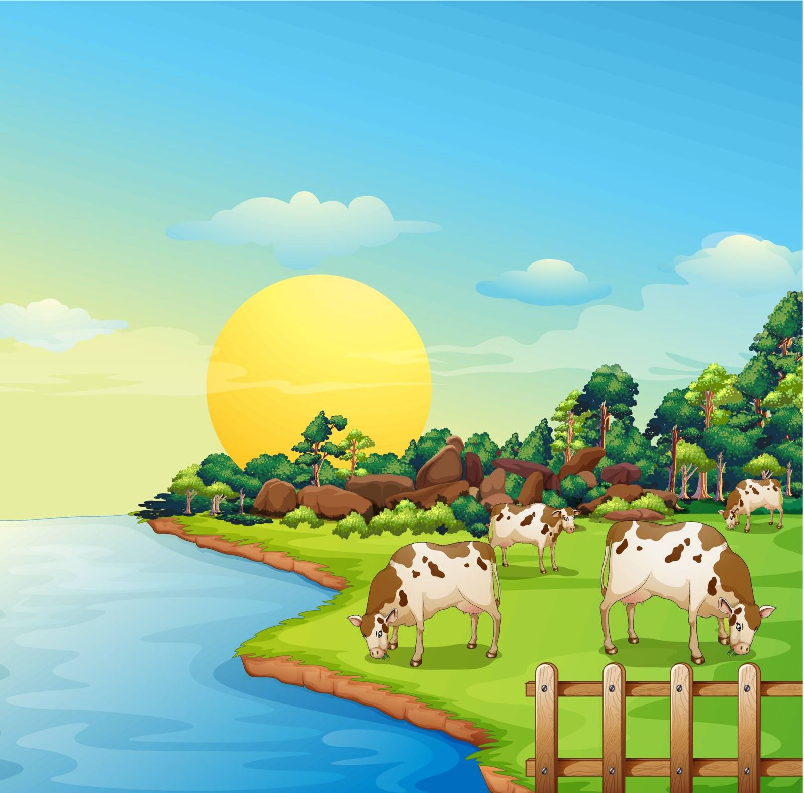 Illustration of the cows at the farm