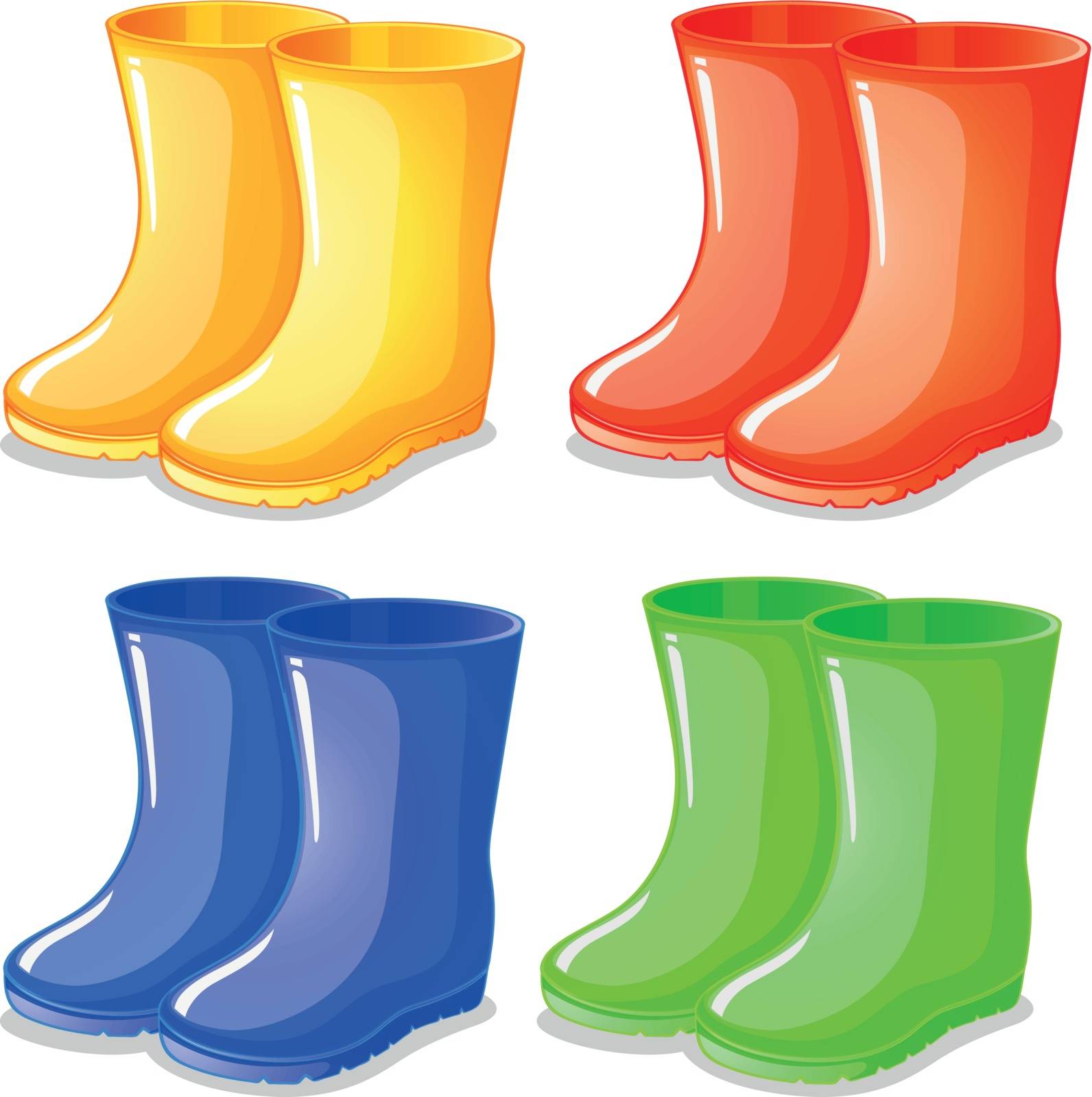Illustration of the four boots in different colors on a white background