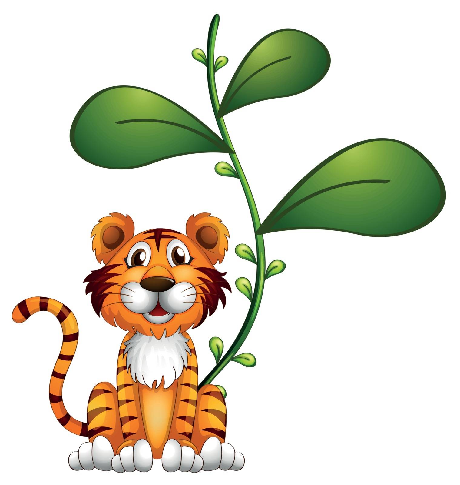 Illustration of a tiger beside a vine on a white background