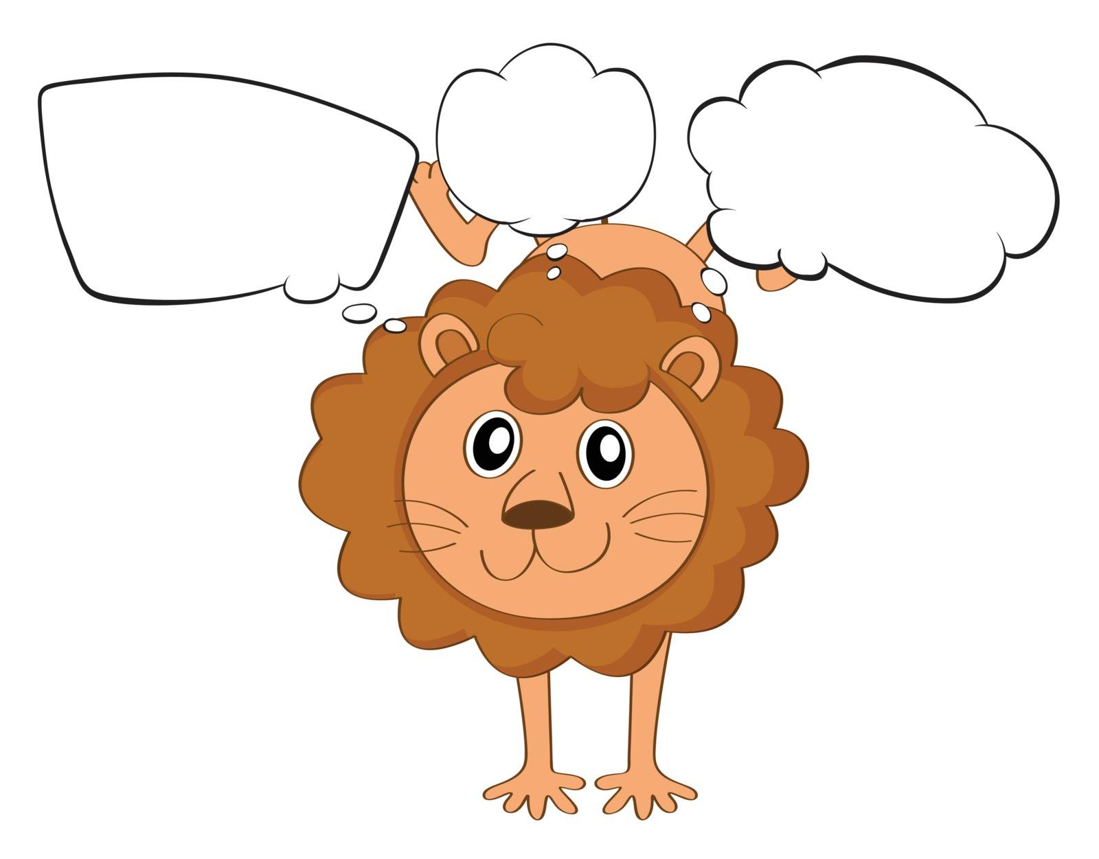 Illustration of a young playful lion with empty callouts on a white background