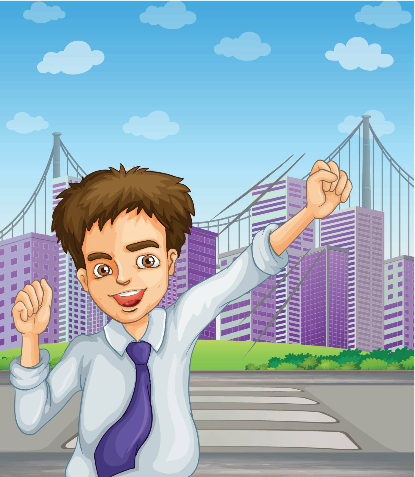 Illustration of a happy businessman near the pedestrian lane