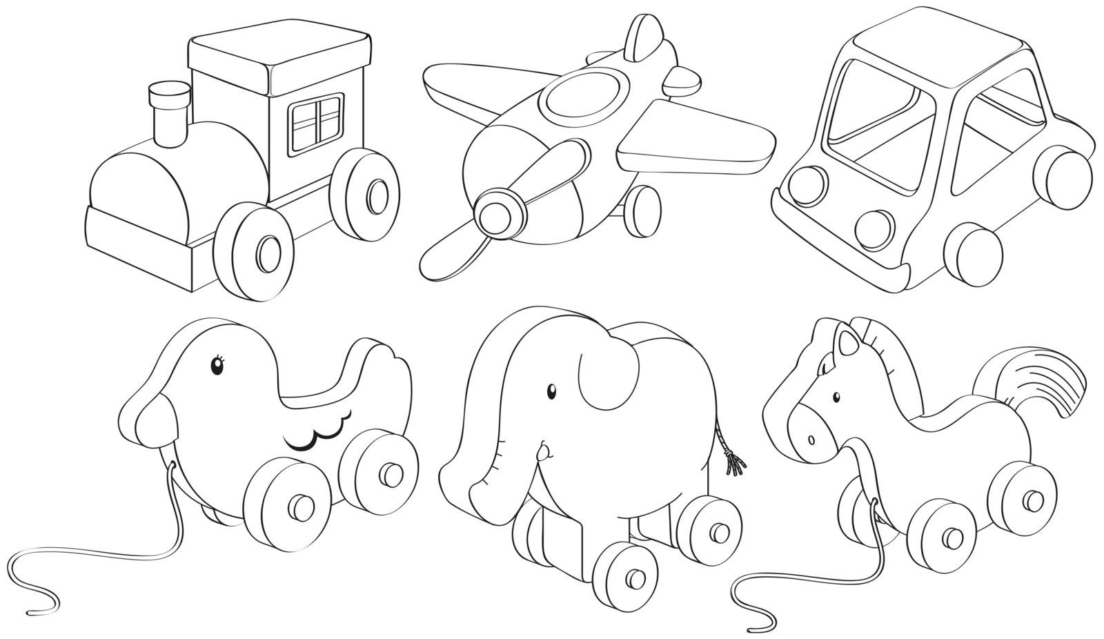 Illustration of the doodle designs of toys on a white background
