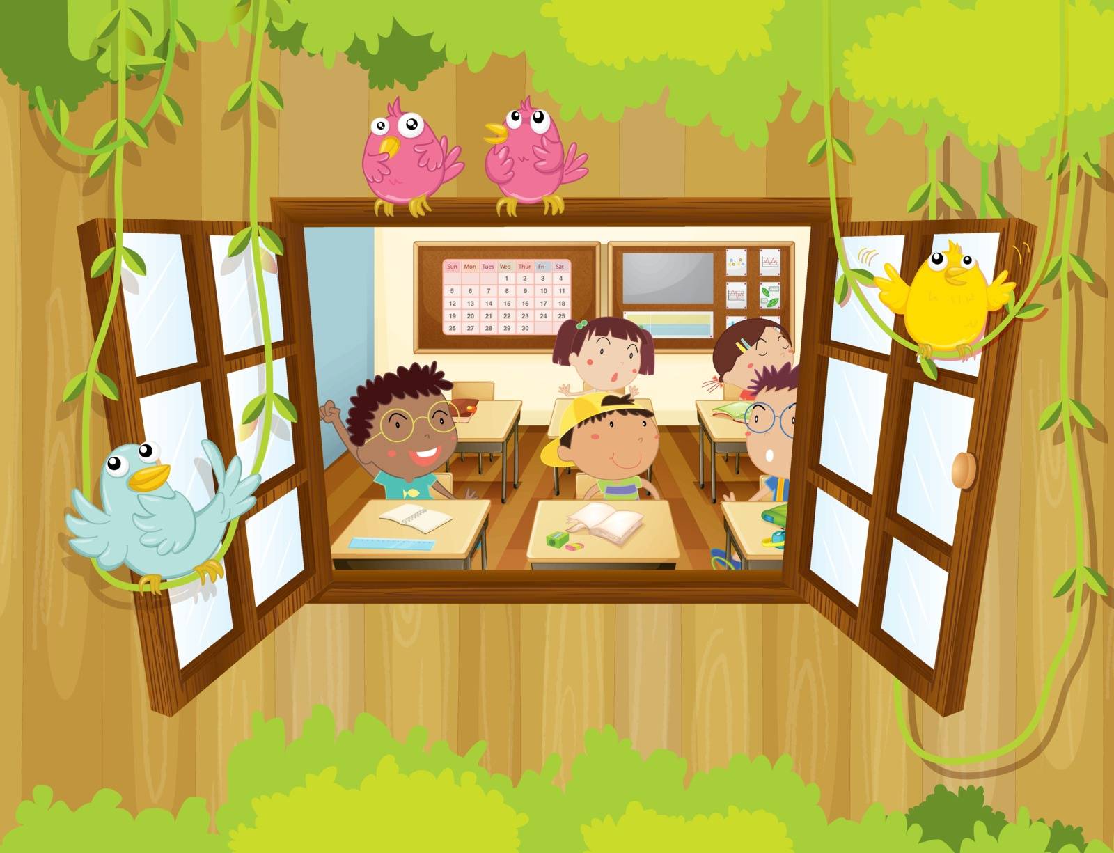 Illustration of the children at the school