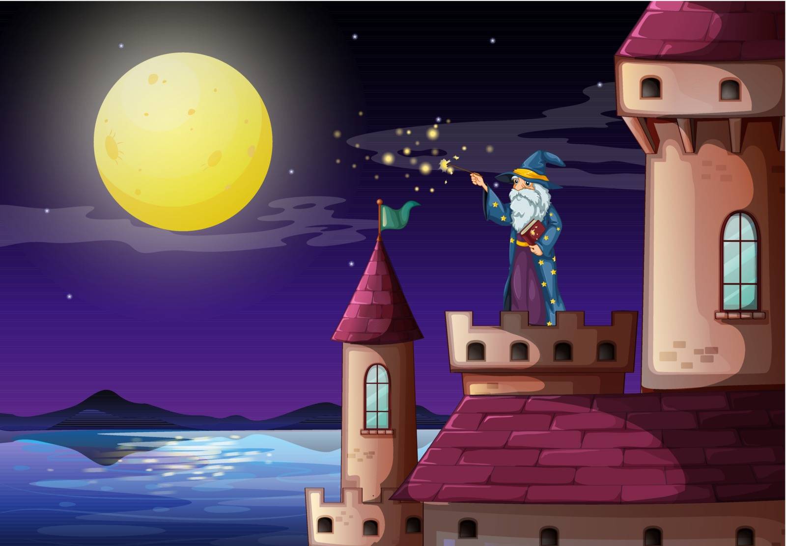 Illustration of a wizard in the castle's tower