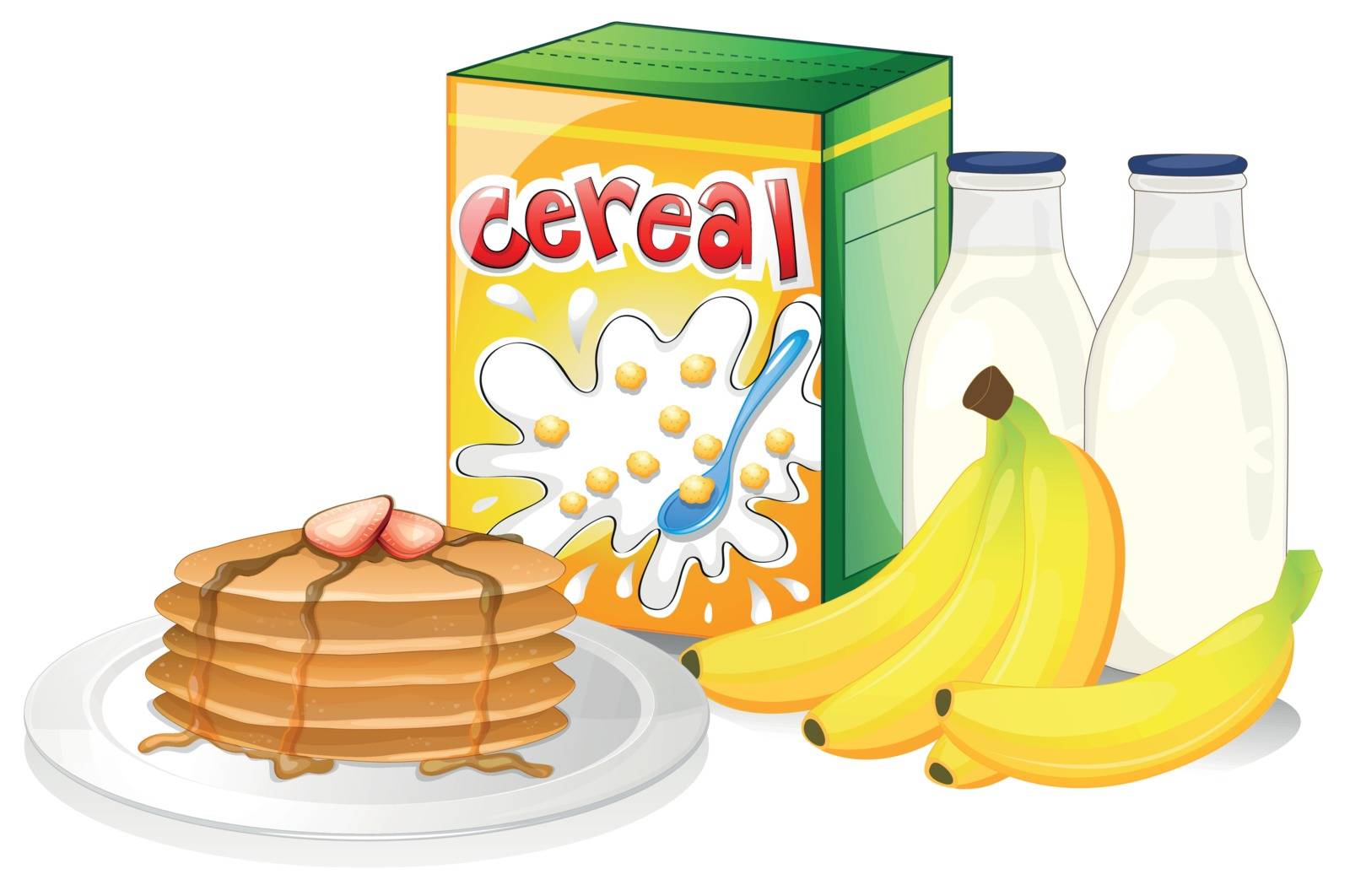 Illustration of a full breakfast meal on a white background