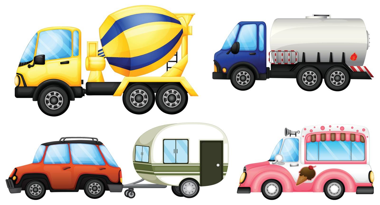 Illustration of the useful vehicles on a white background