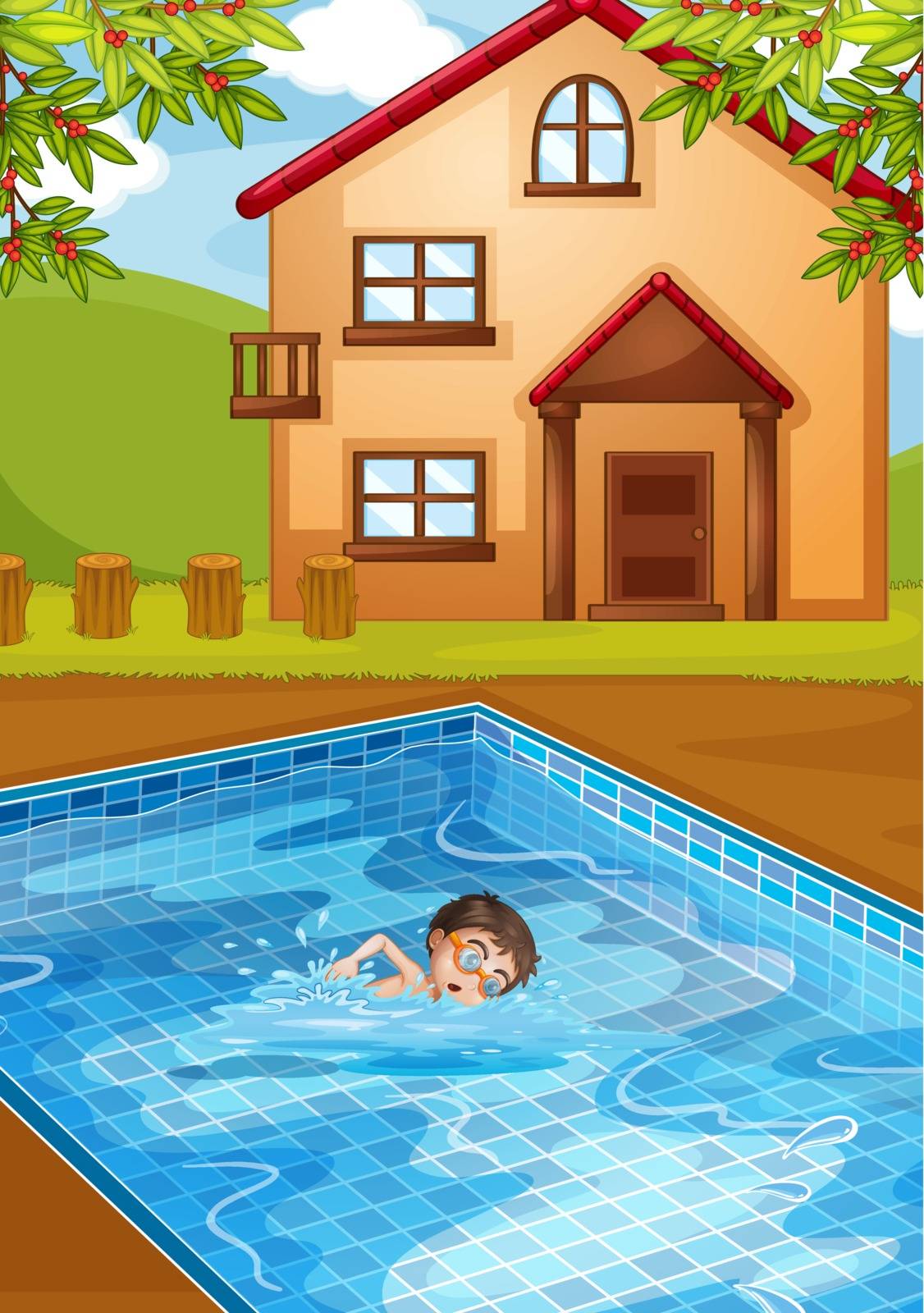 Illustration of a kid swimming at the pool