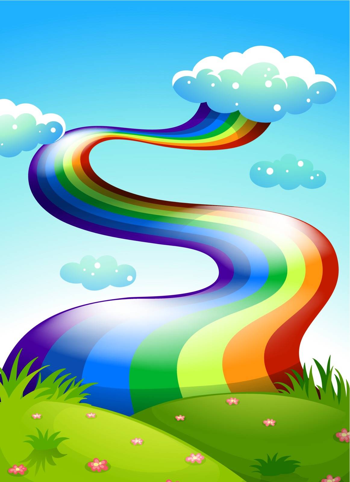 Illustration of a rainbow in the clear blue sky