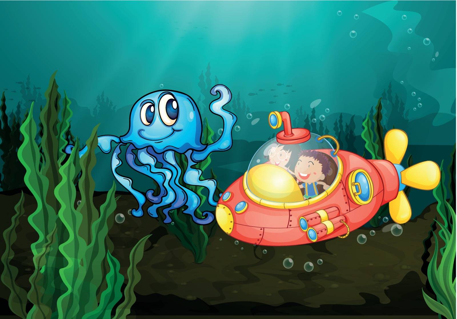 Illustration of kids exploring under the sea