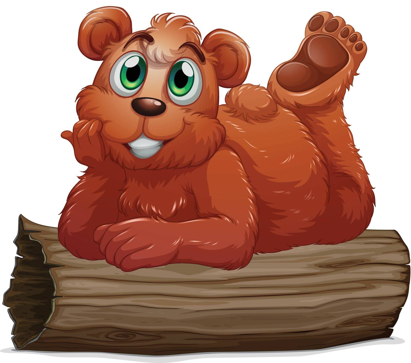 Illustration of a bear resting above the log on a white background