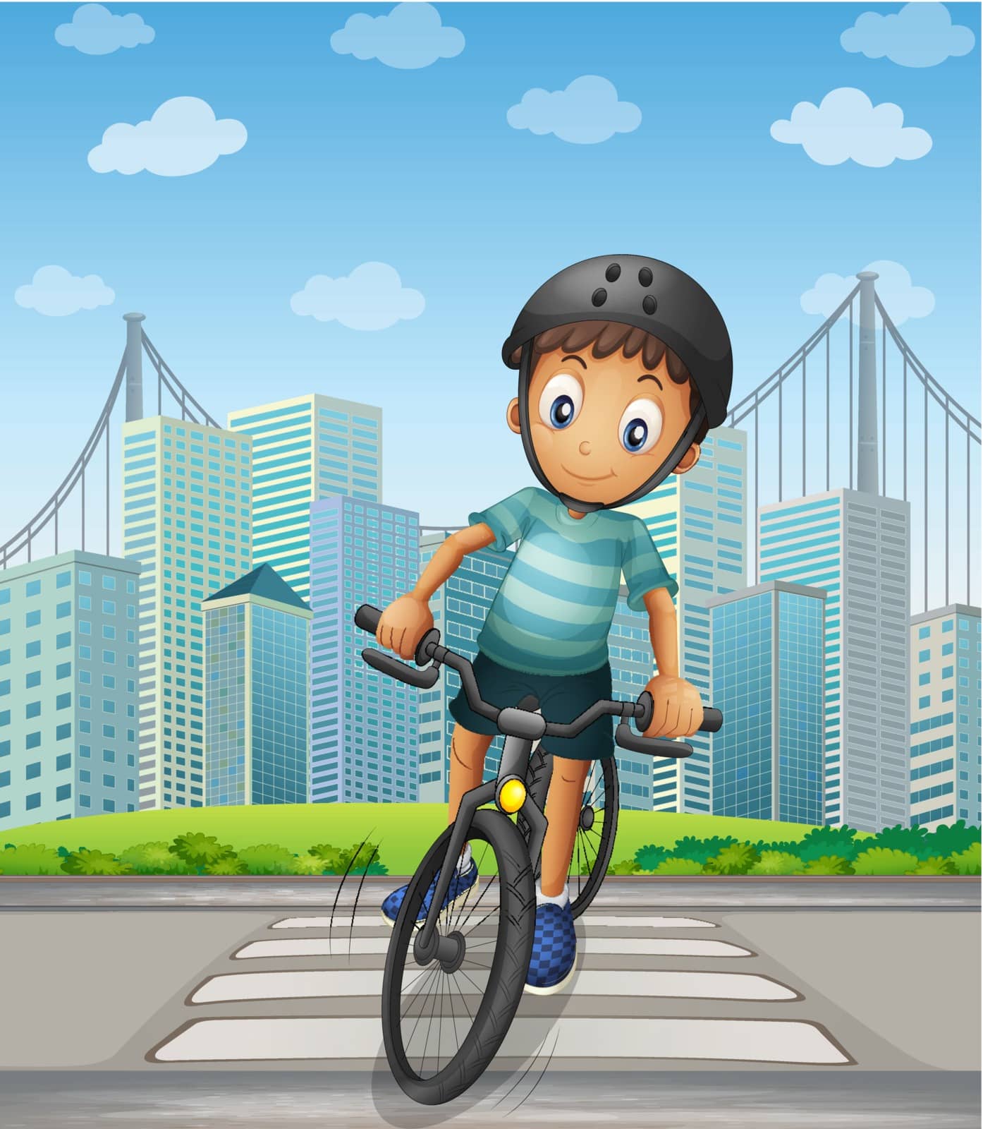 Illustration of a boy biking in the city