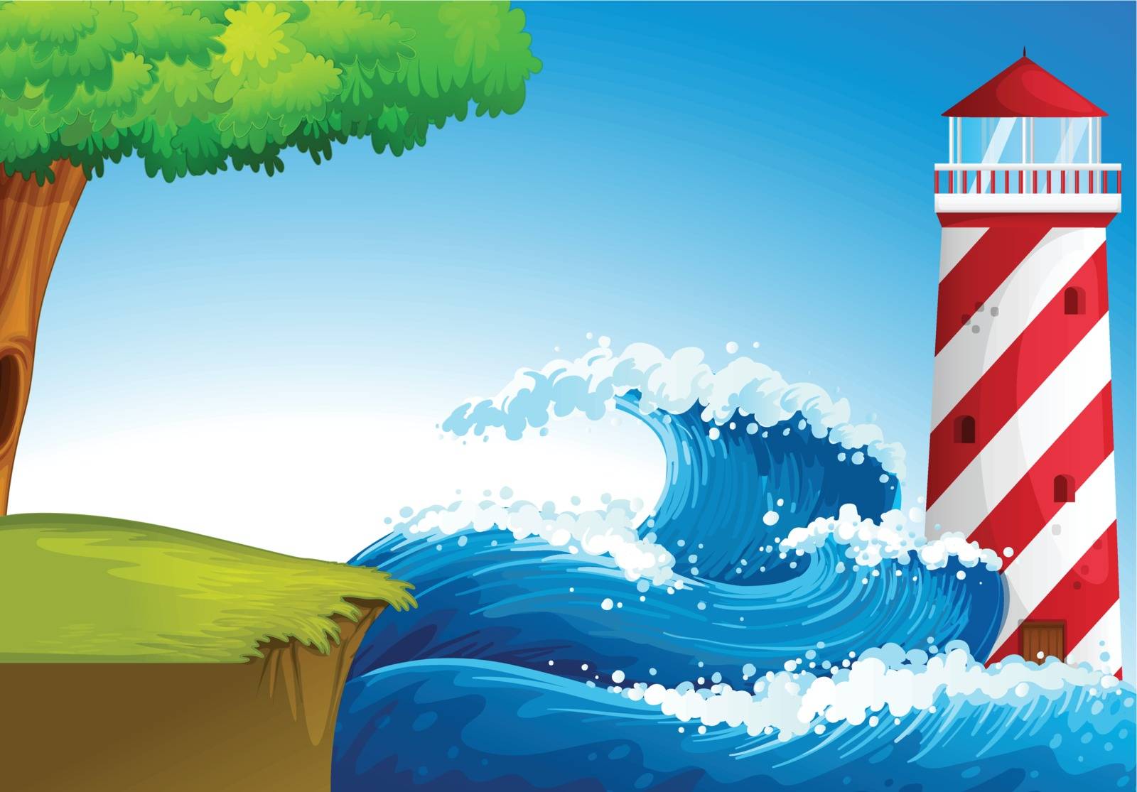Illustration of the strong waves near the lighthouse