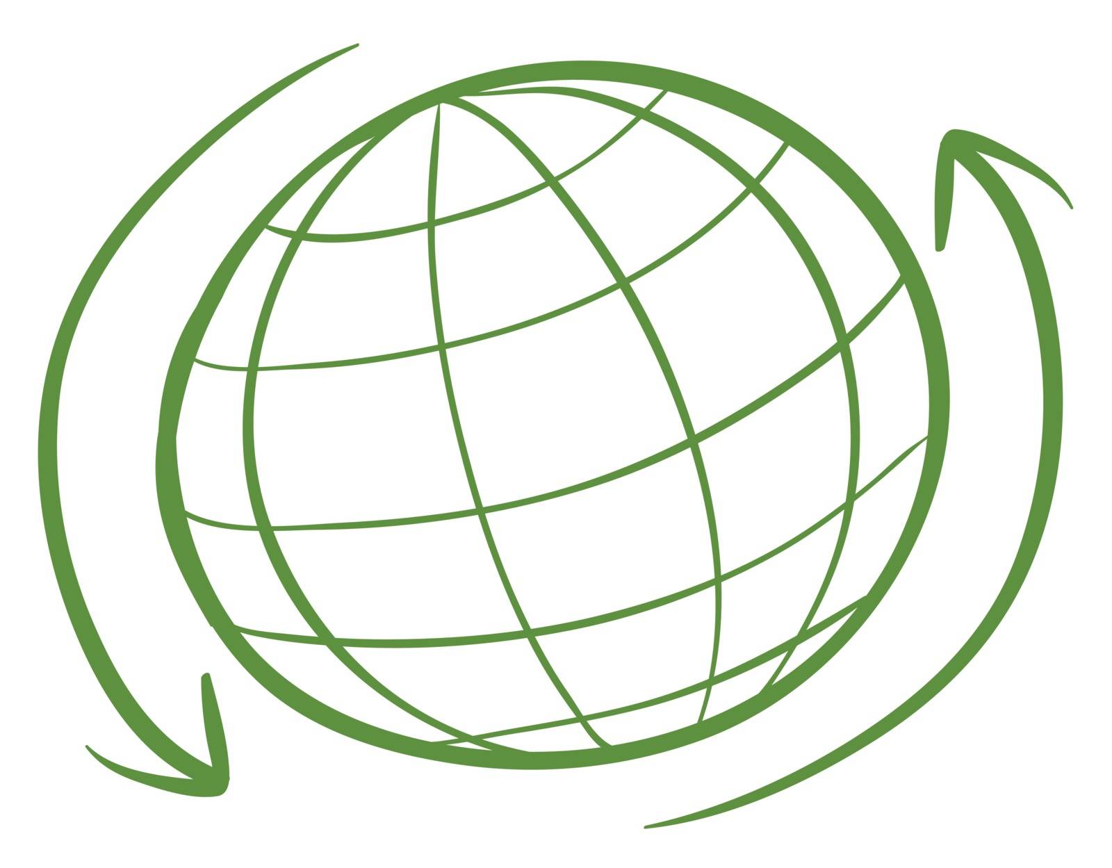 Illustration of a green globe on a white background