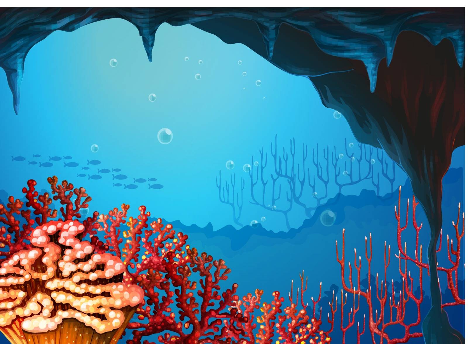 Illustration of a view of the coral reef