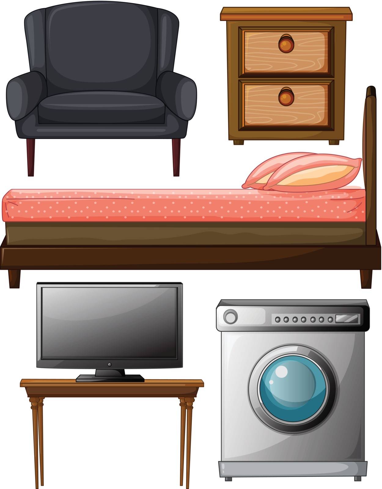 Illustration of useful furnitures on a white background