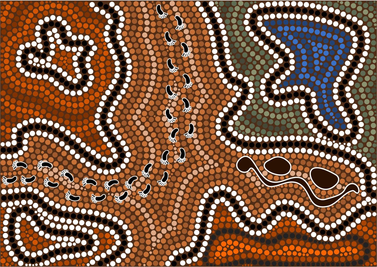 A illustration based on aboriginal style of dot painting depicting the way i've gone