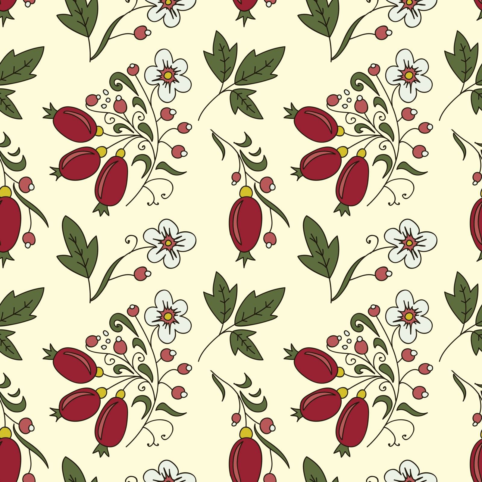 seamless texture barberry with white flowers on a beige background. Use as a pattern fill, backdrop, seamless texture