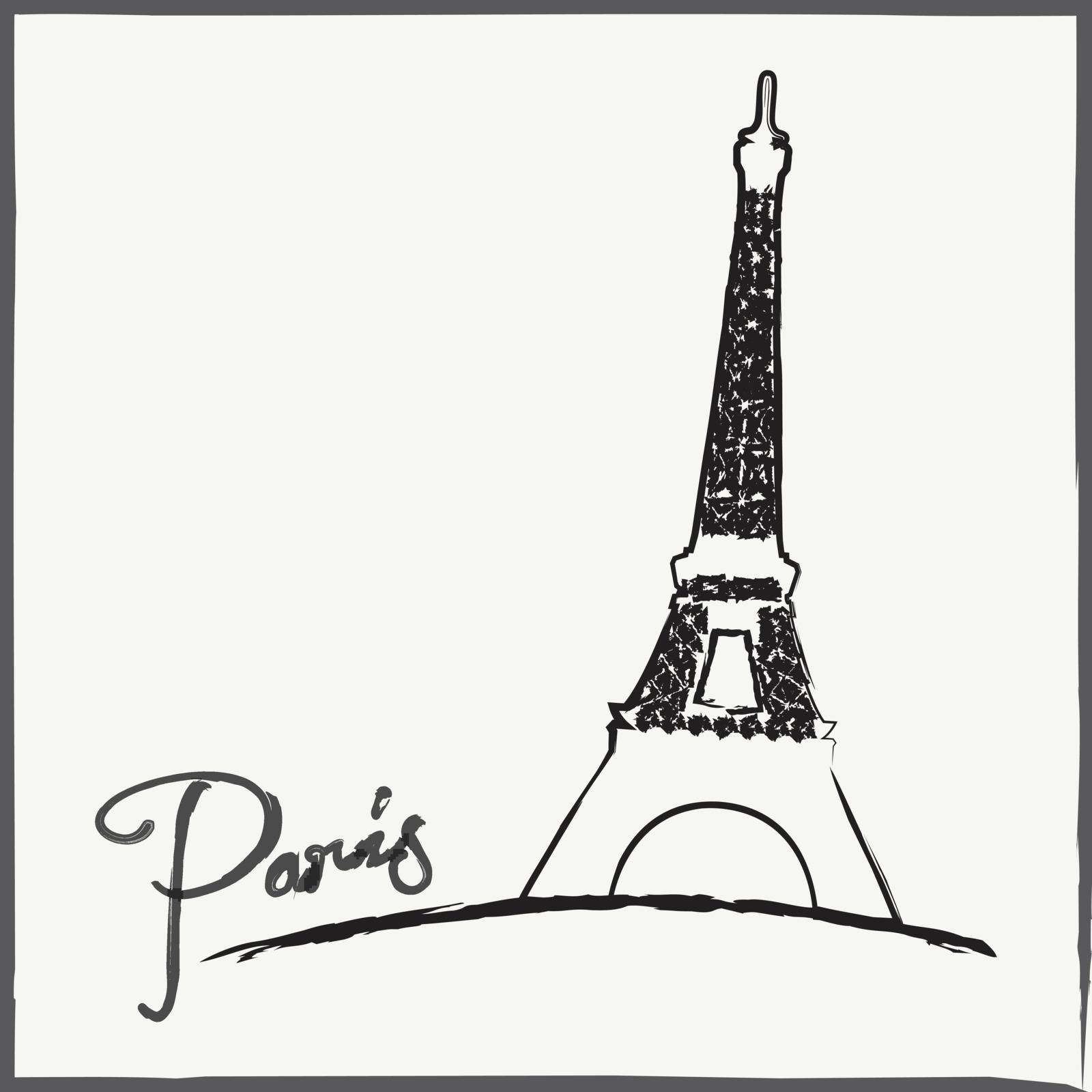 Abstract vintage background. Brushed illustration with Eiffel tower.